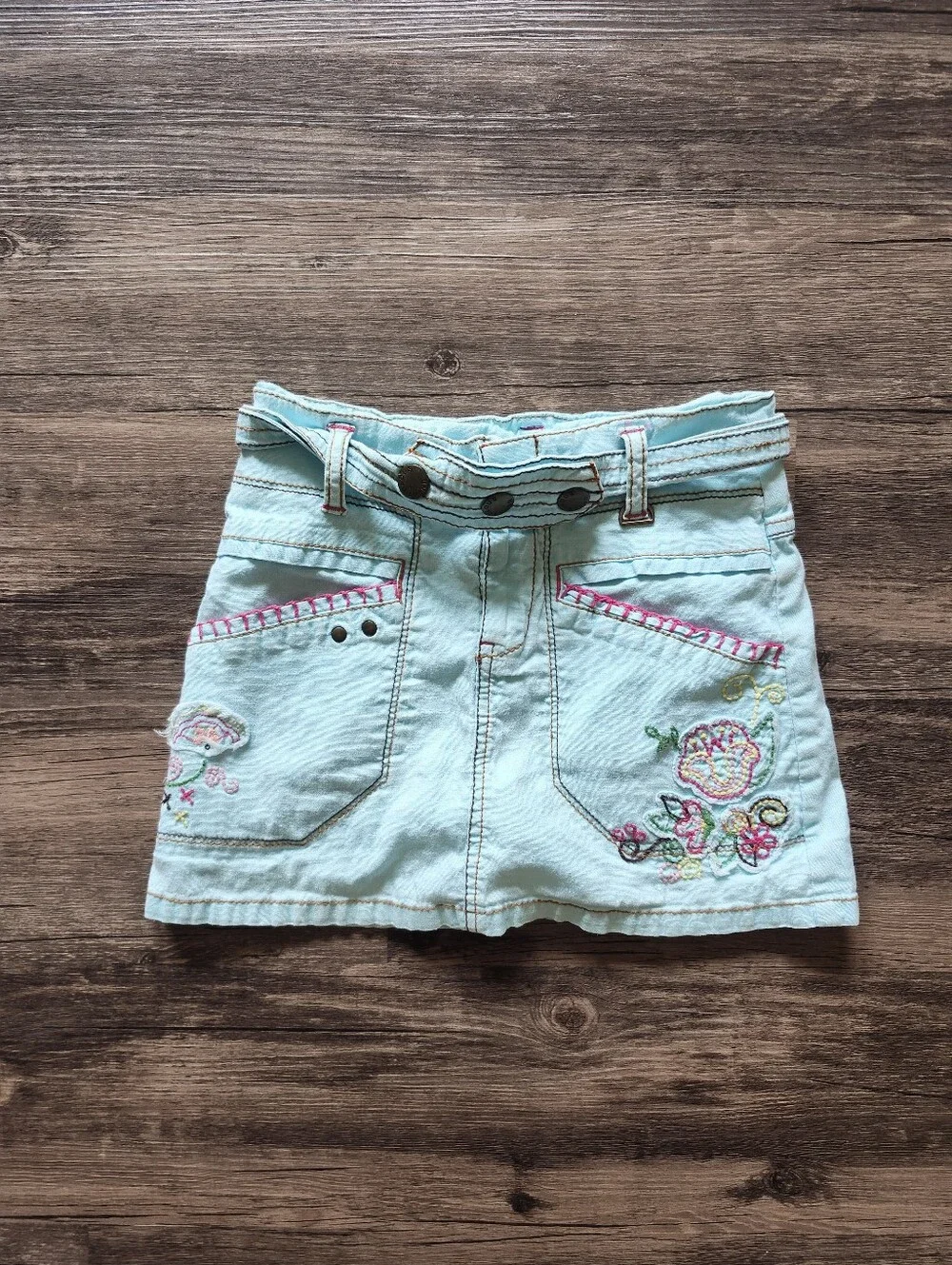 Y2k Nickelodeon Unfabulous Light Mint Embroidered Girls' Mini Boho Skirt Skort